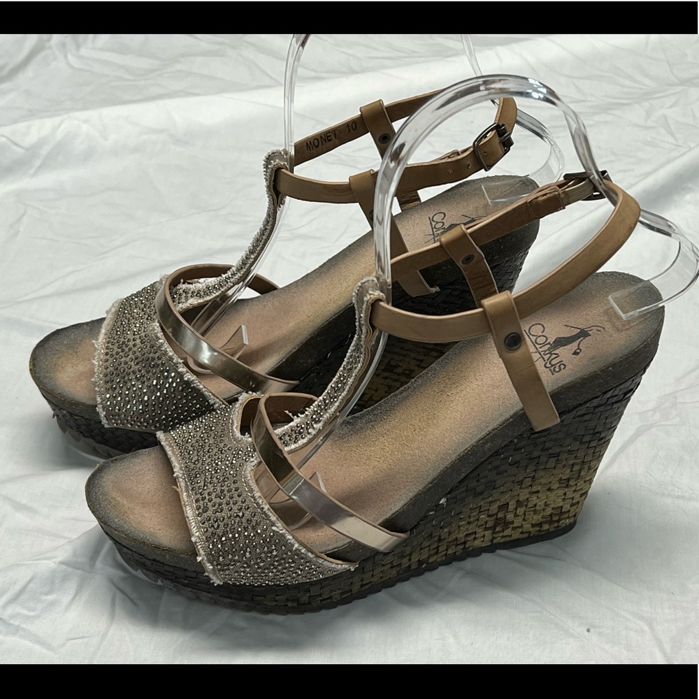Corkys Monet Distressed Platform Wedge Heels 10 - Picture 7 of 11